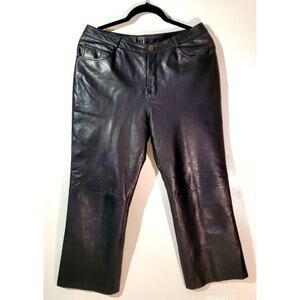 Katia Black Genuine leather Wide Leg cropped length pants Sz 12